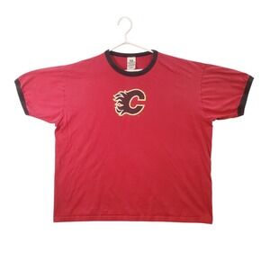 Vintage Calgary Flames NHL Ringer T-Shirt XL Red Heavyweight Prima Cotton Tee90s